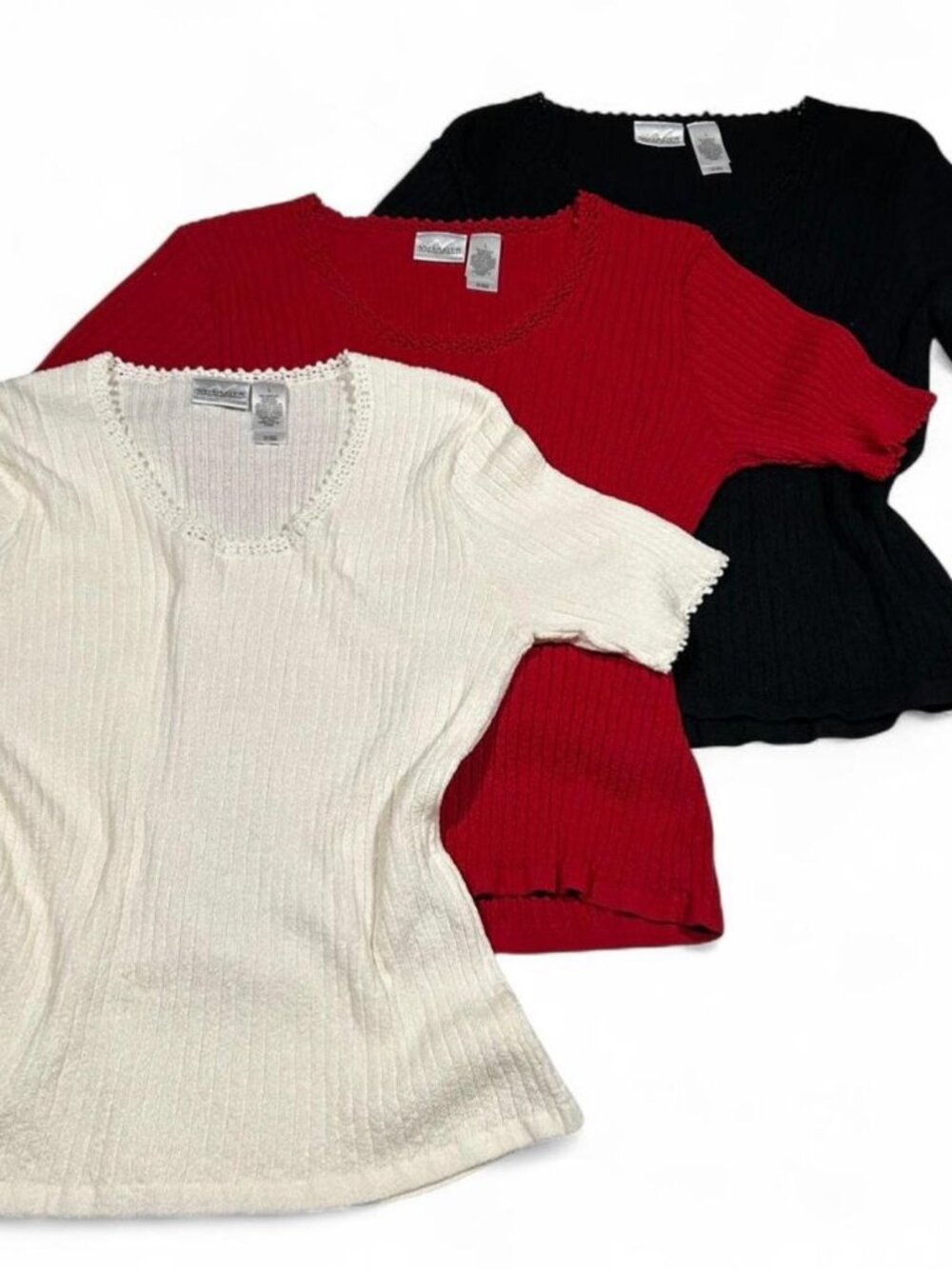 Ribbed Knit Top Set 3pc Black Red White S Y2K